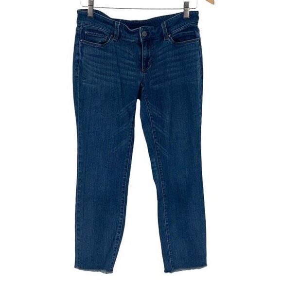 Ann Taylor Womens Modern Fit Jeans Stretch Frayed Hem Medium Wash Blue‎ Size 6P - Picture 1 of 11
